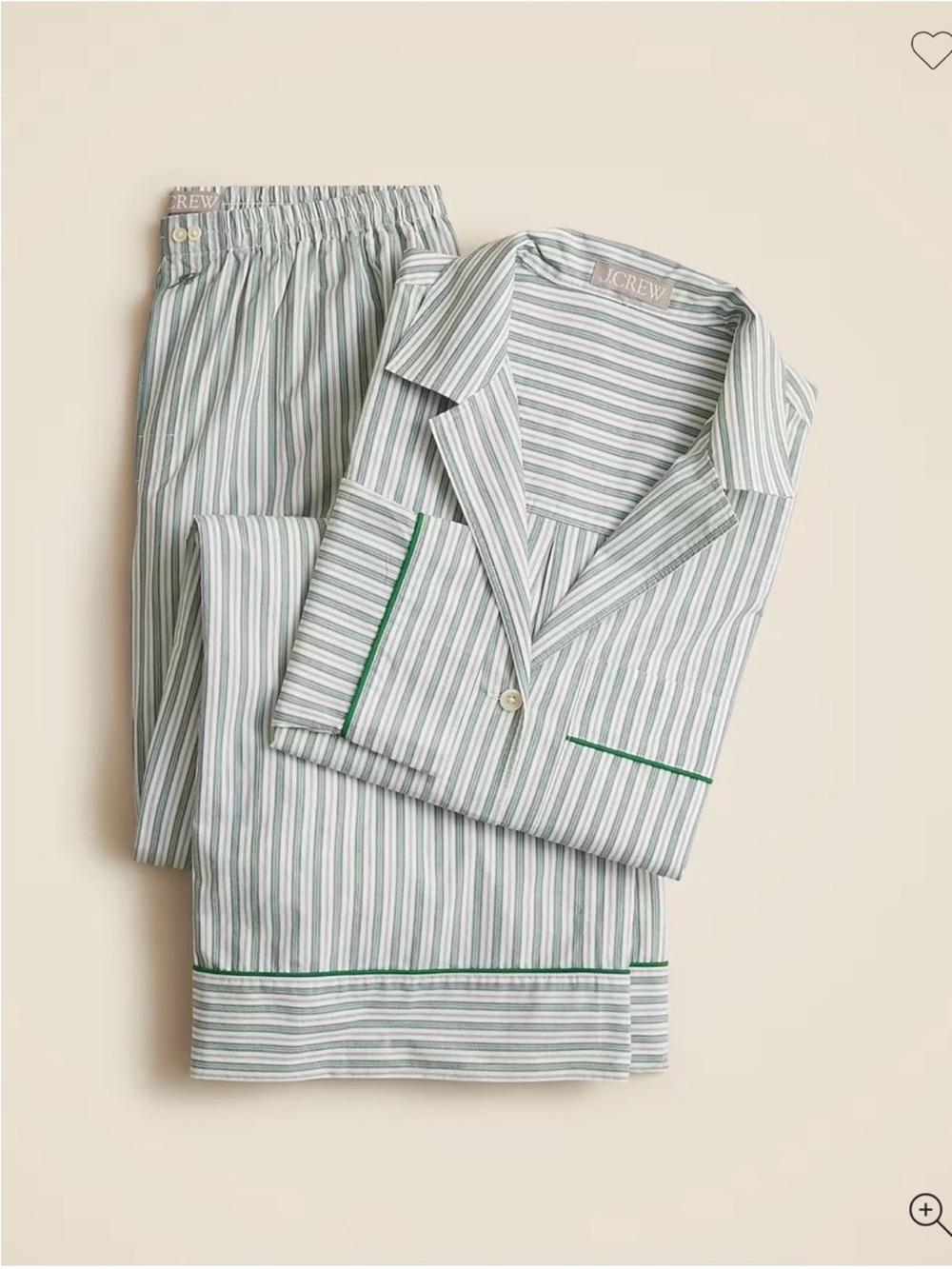 J. Crew Light Green & White Striped Pajama Set
